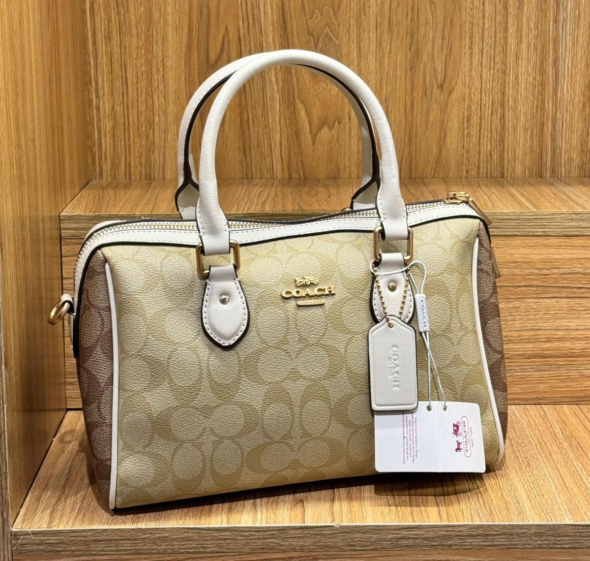 Coach Rowan Satchel in Signature Canvas (Gold/Khaki/Chalk)