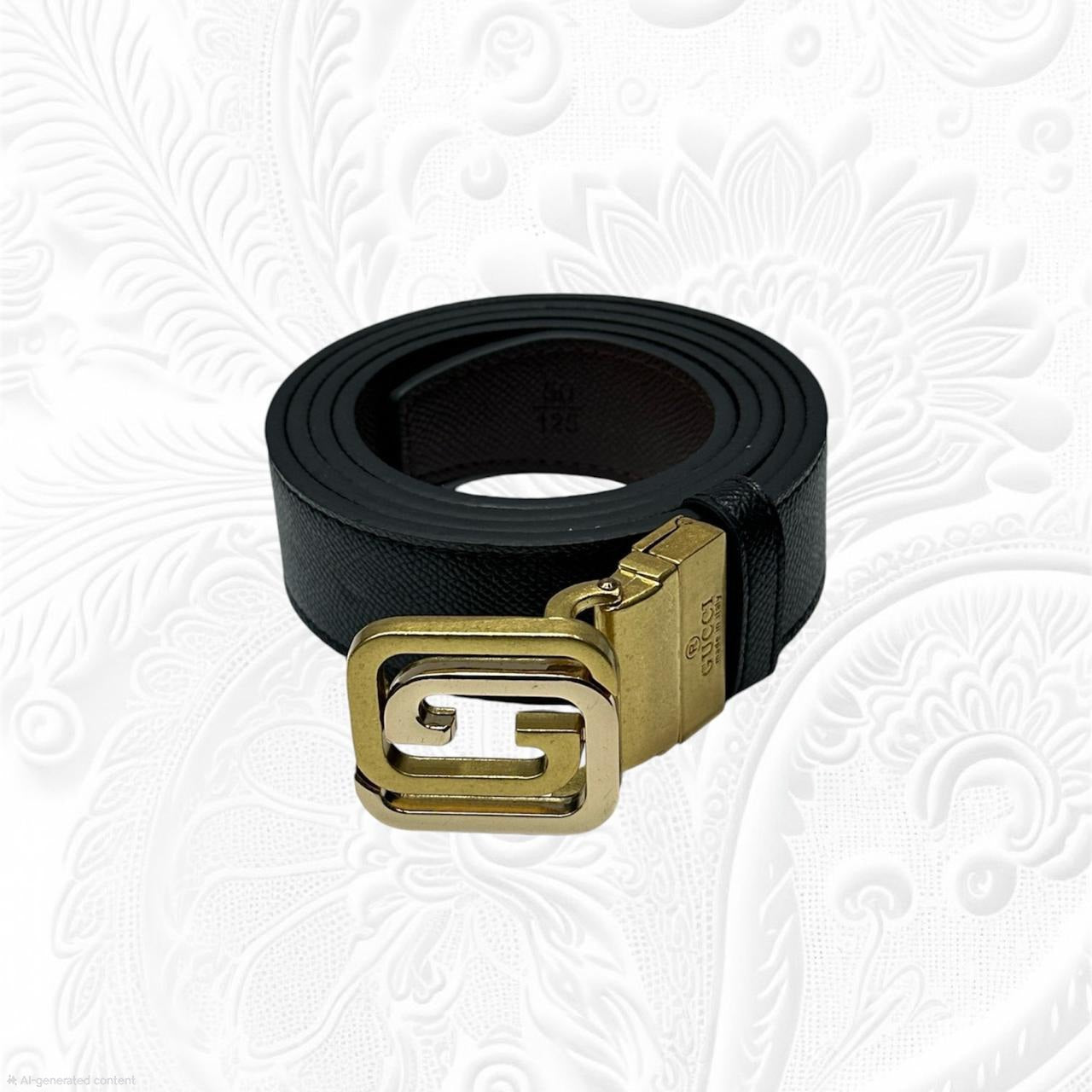 Gucci Square G Buckle Leather Belt (Gold Hardwear)