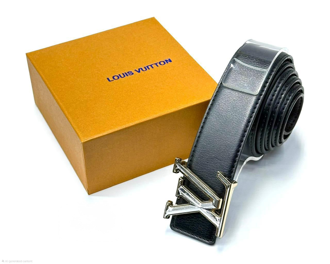 Louis Vuitton LV Initiales Leather Belt (Silver / Gold Dual-Tone Outline Buckle)