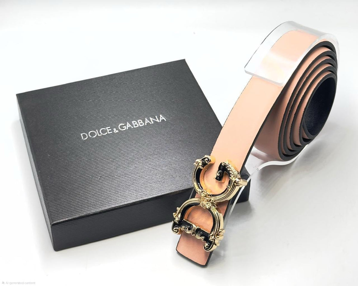 Dolce & Gabbana Baroque DG Logo Leather Belt (Pink/Gold/Black)