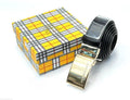 Burberry Plaque Buckle Leather Belt (Black/Gold)