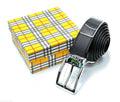 Burberry Square Frame Buckle Saffiano Leather Belt (Black/Silver)