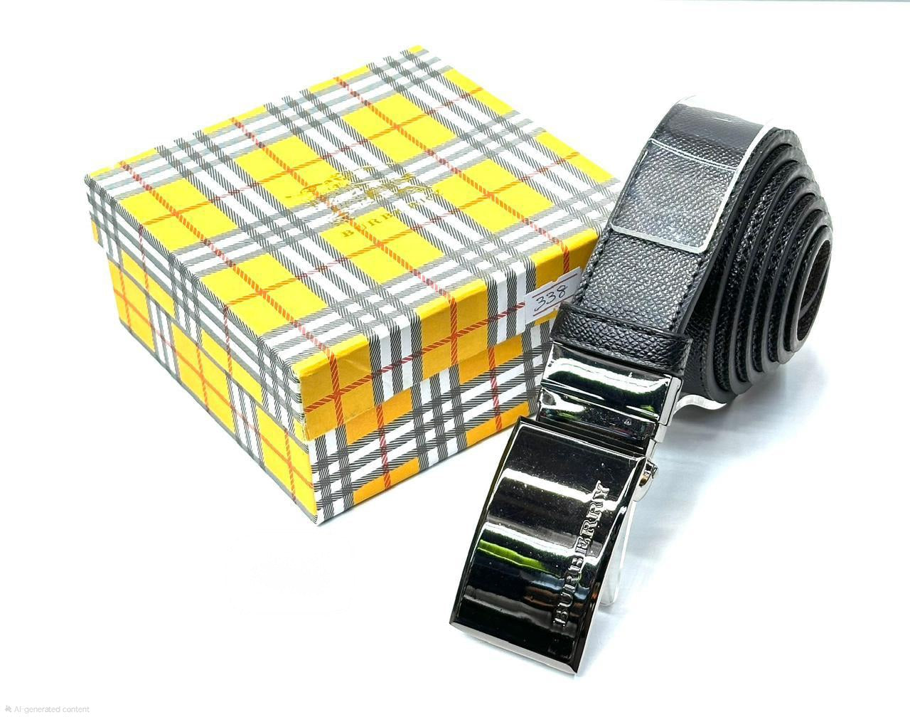 Burberry Plaque Buckle London Leather Belt (Black/Silver)