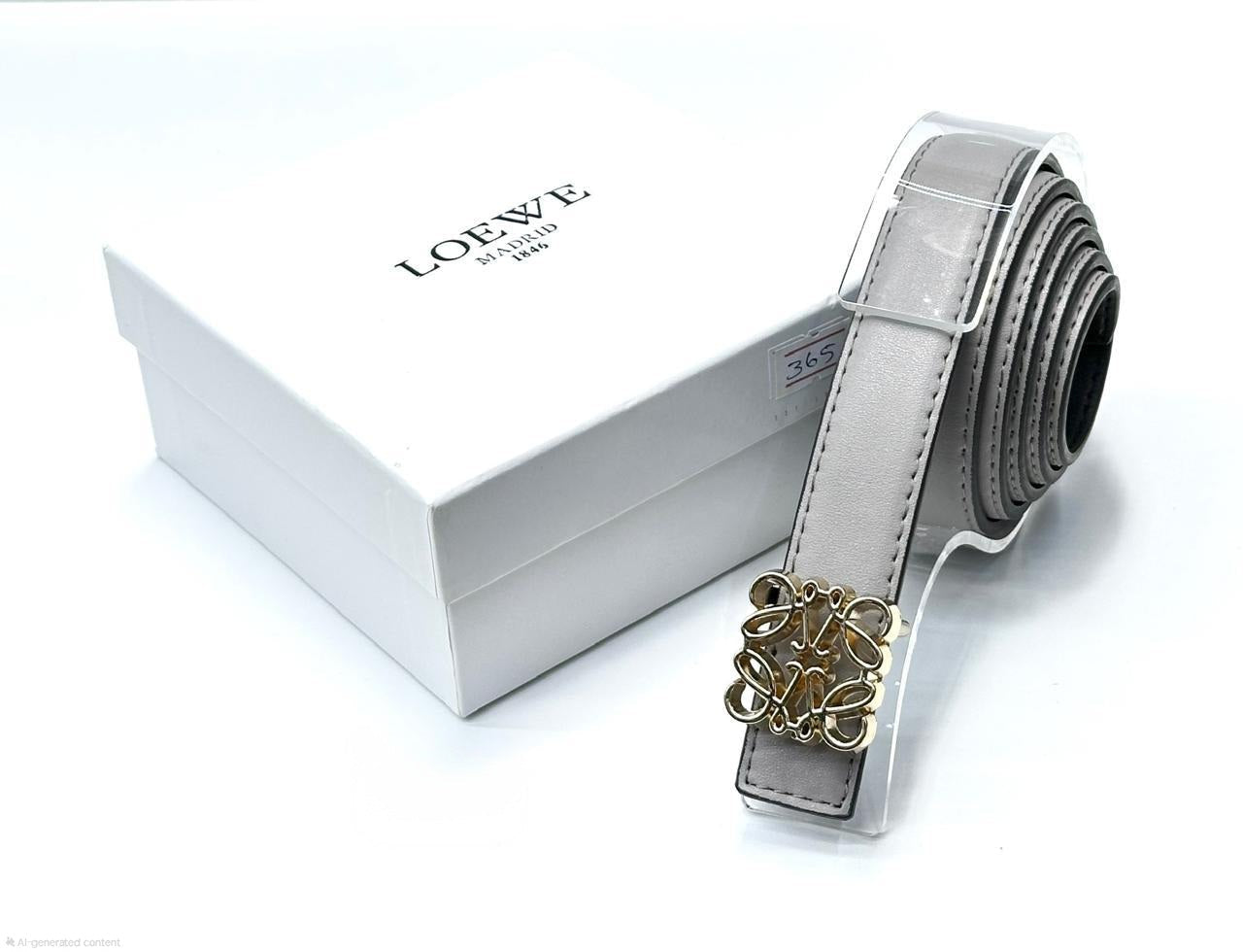 Loewe Anagram Buckle Leather Belt (Grey/Gold)