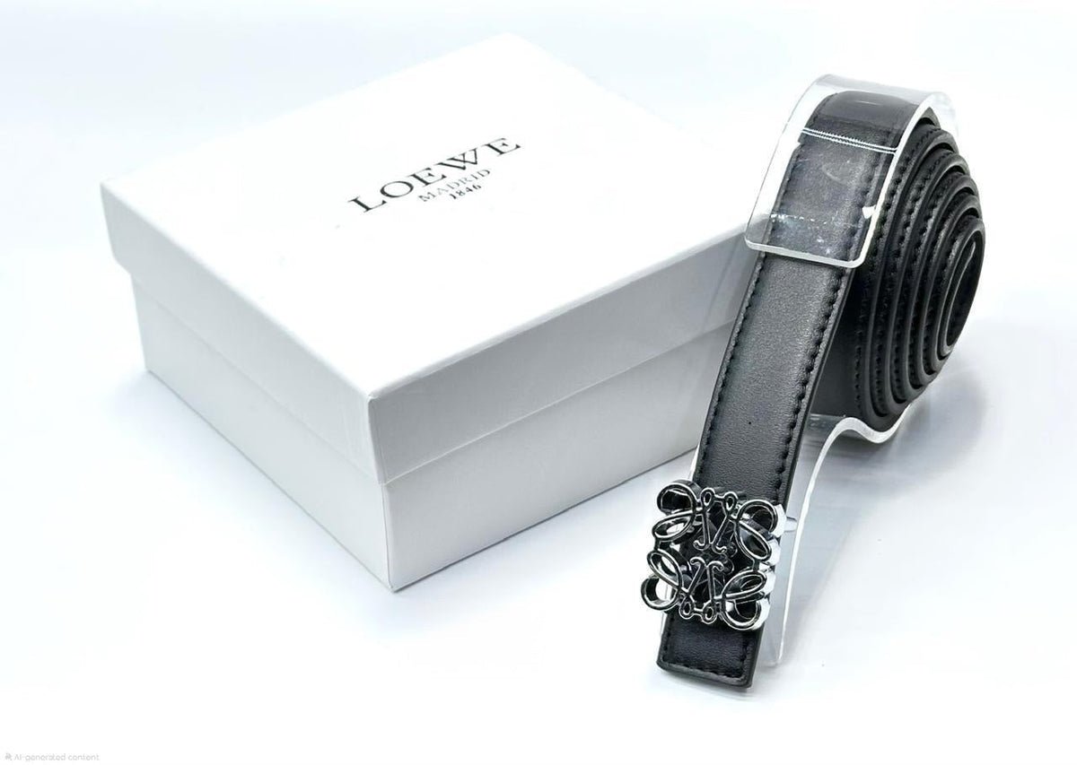 Loewe Anagram Buckle Leather Belt (Black/Silver)