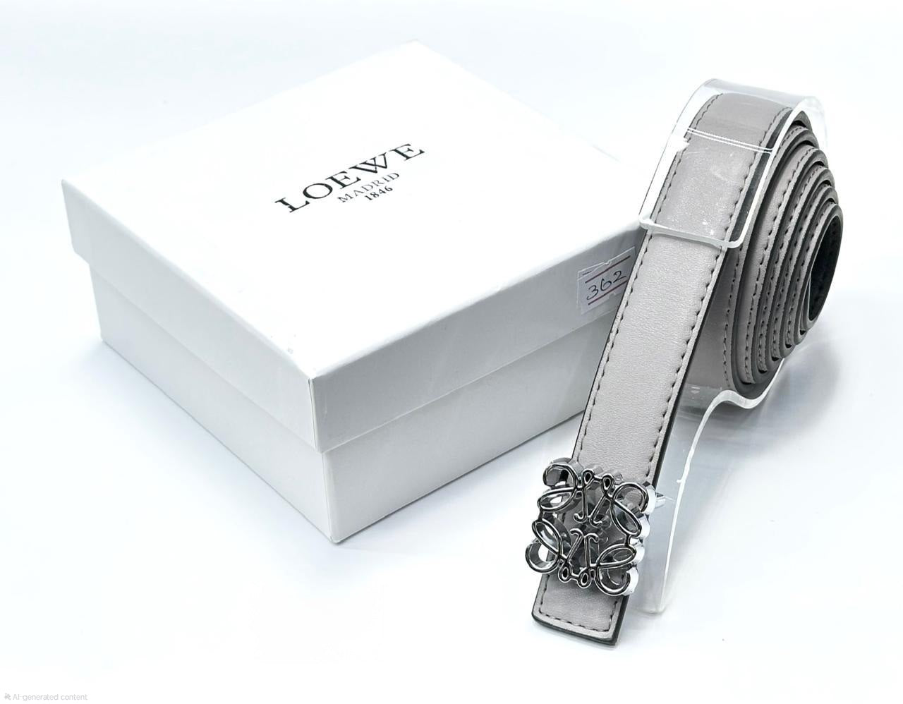 Loewe Anagram Buckle Leather Belt (Grey/Silver)