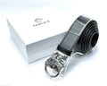 Versace Medusa Ring Buckle Smooth Leather Belt (Black/Silver)