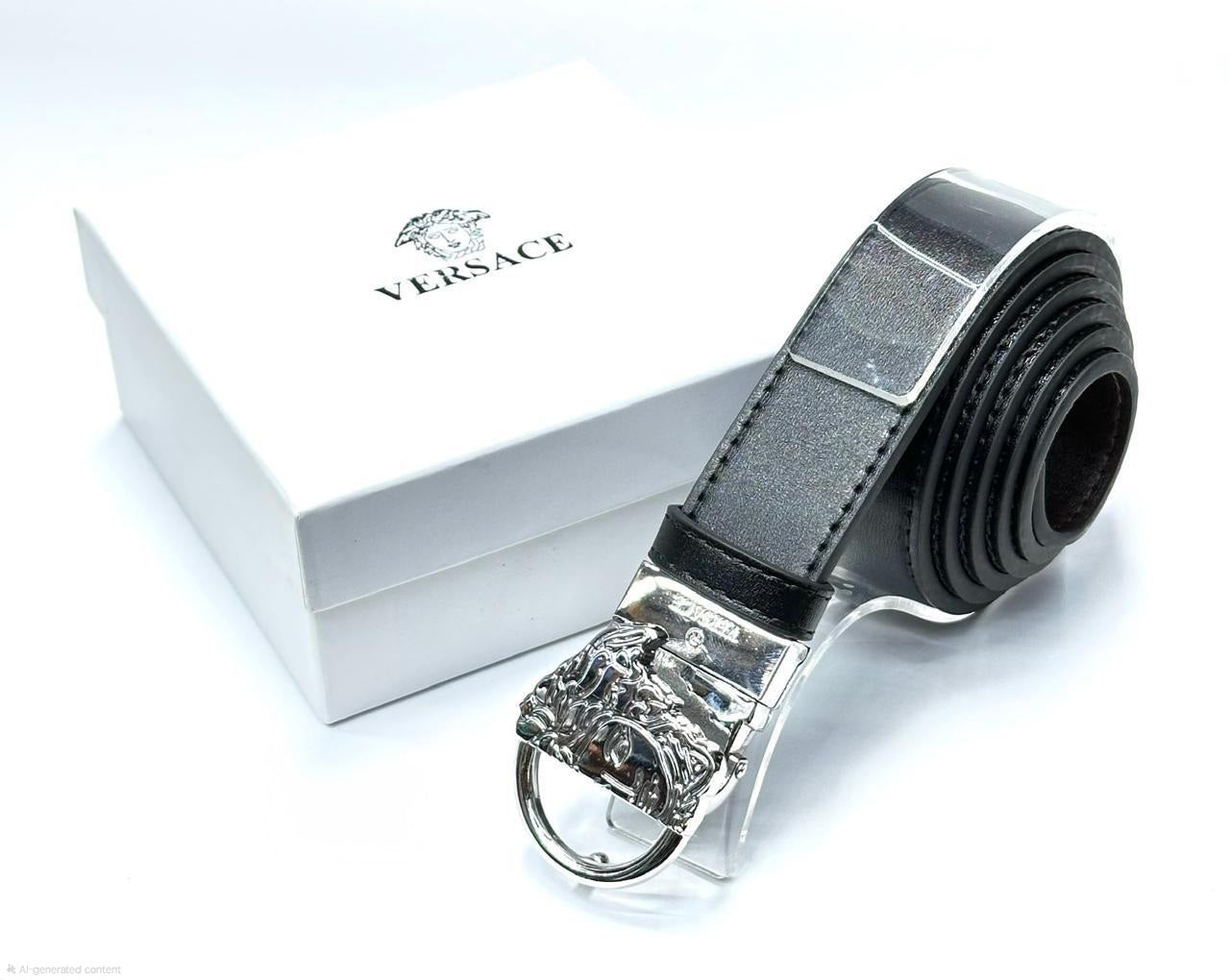 Versace Medusa Ring Buckle Smooth Leather Belt (Black/Silver)