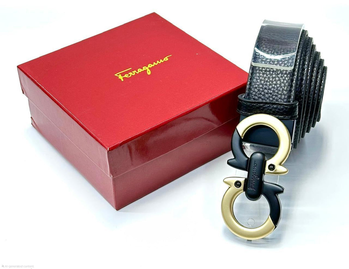Ferragamo Gancini Reversible Belt (Black / Matte Black & Gold Hardware)