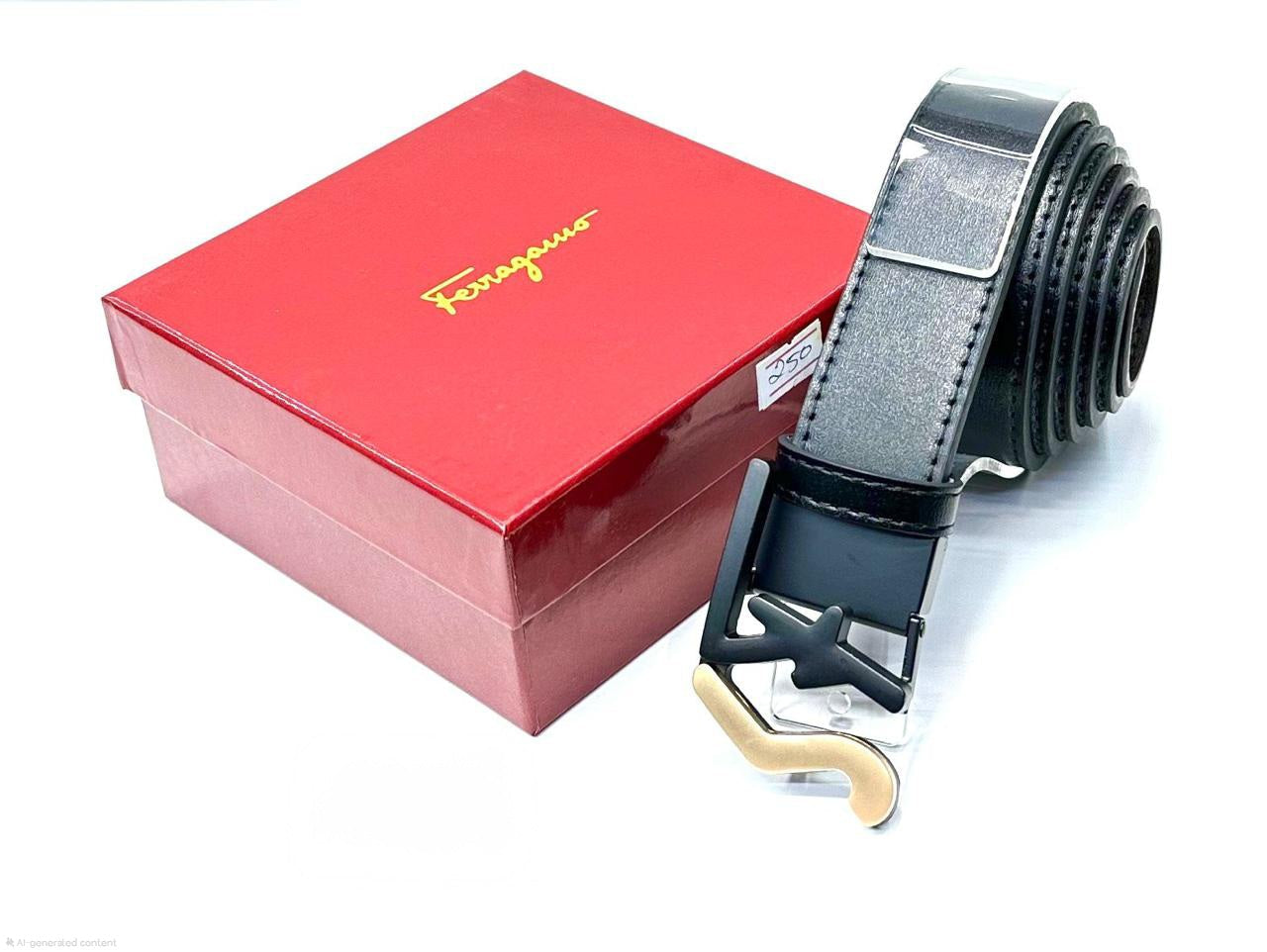 Ferragamo SF Logo Belt (Grey / Matte Black & Gold Hardware)