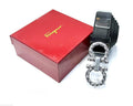 Ferragamo Engraved Gancini Belt (Black / Textured Silver Hardware)