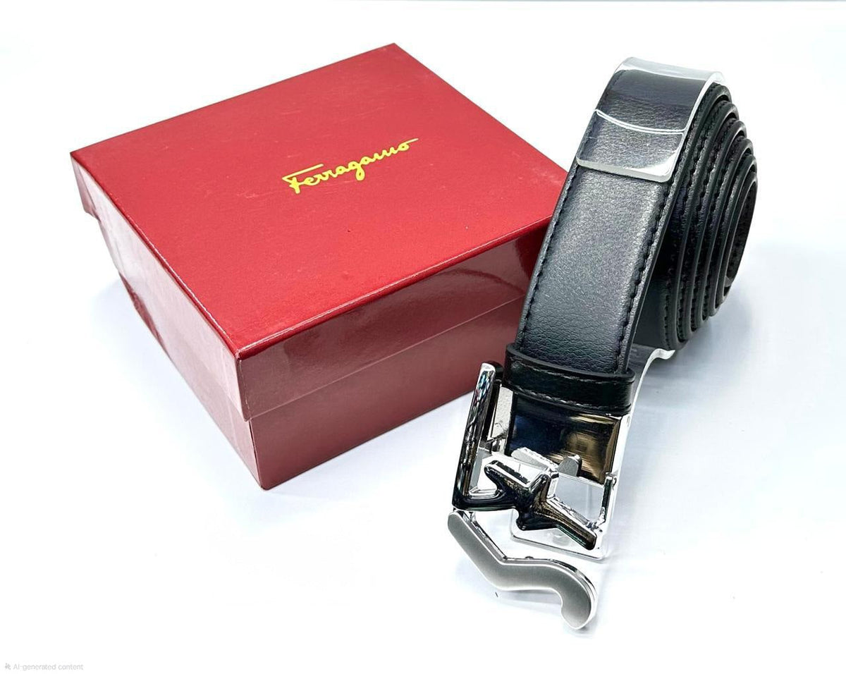 Ferragamo SF Logo Belt (Black / Silver Hardware)