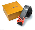 Louis Vuitton LV Pyramide Leather Belt (Black / Matte Orange-Red Buckle)