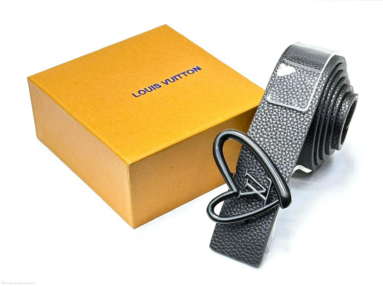 Louis Vuitton LV Heart Grained Leather Belt (Matte Black Hardware)