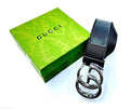 Gucci Interlocking G Belt (Black Saffiano with Polished Silver Hardware)