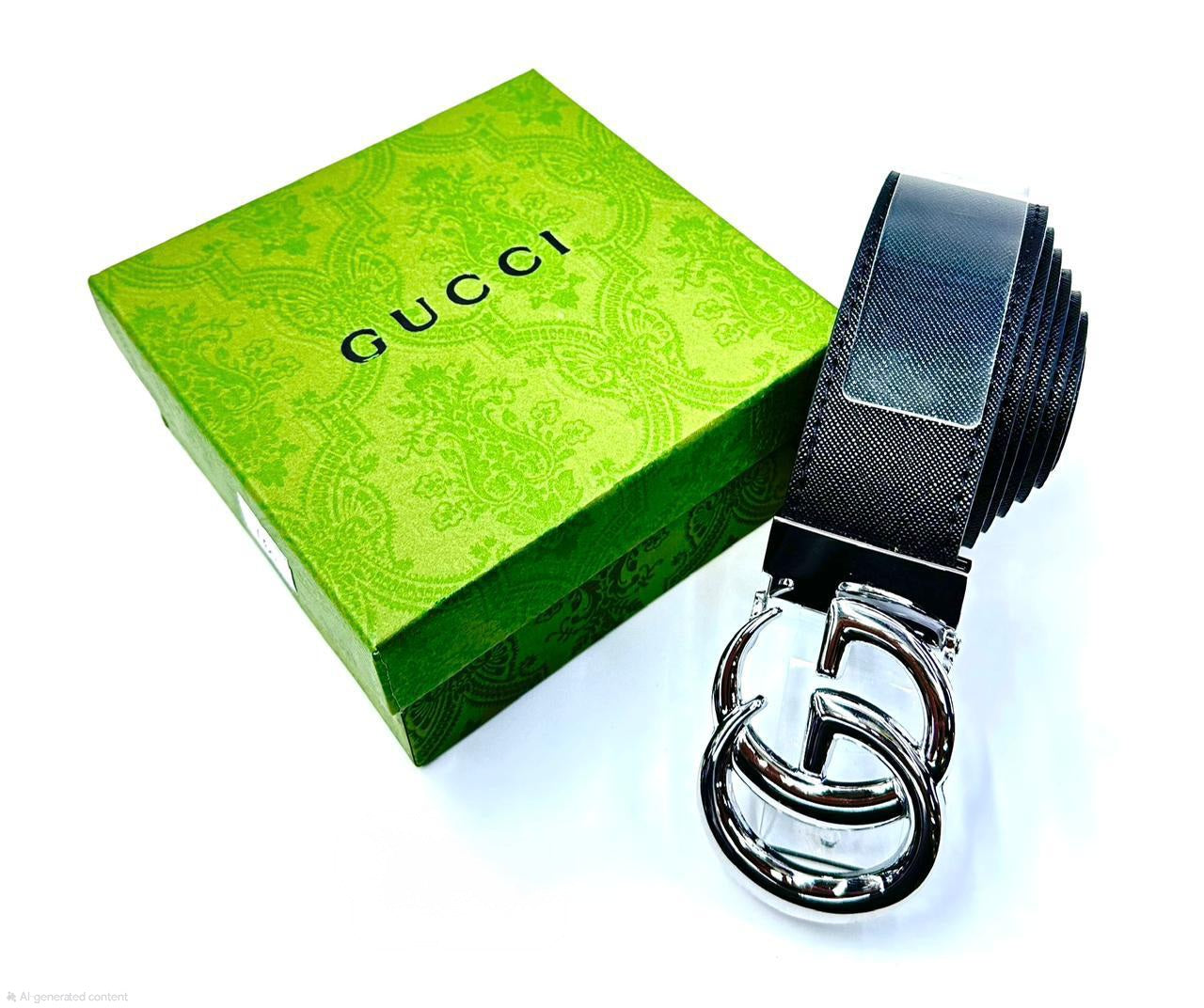 Gucci Interlocking G Belt (Black Saffiano with Polished Silver Hardware)
