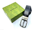 Gucci Square Buckle Belt (Black textured Leather with Brushed Silver Hardware)
