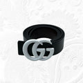 Gucci Marmont Double G Belt (Black with Matte White Hardware)