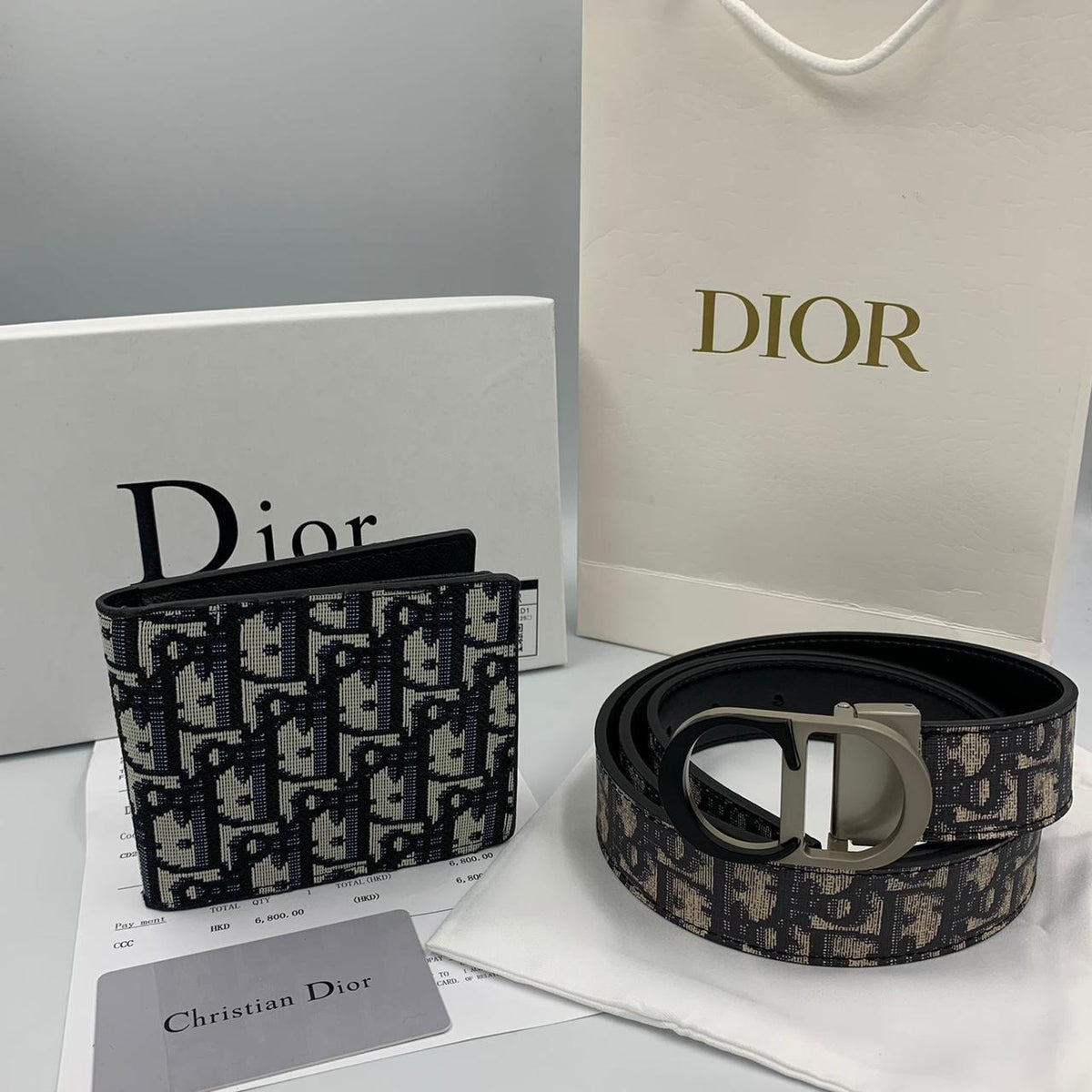 Dior Oblique Men’s Accessory Set (Navy/Beige)