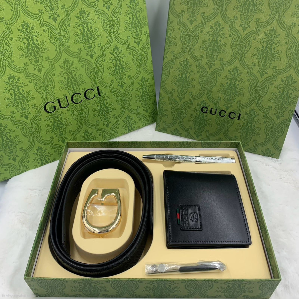 Gucci G-Buckle Leather Gift Set (Black/Gold)