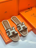 Hermès Oran Sandal (Canvas and Epsom Leather)