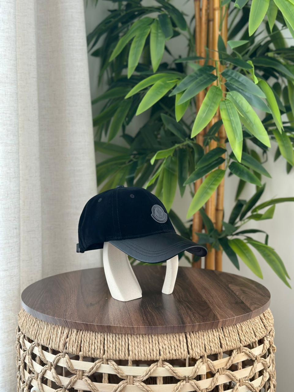 Moncler Velvet Baseball Cap with Leather Brim (Black)