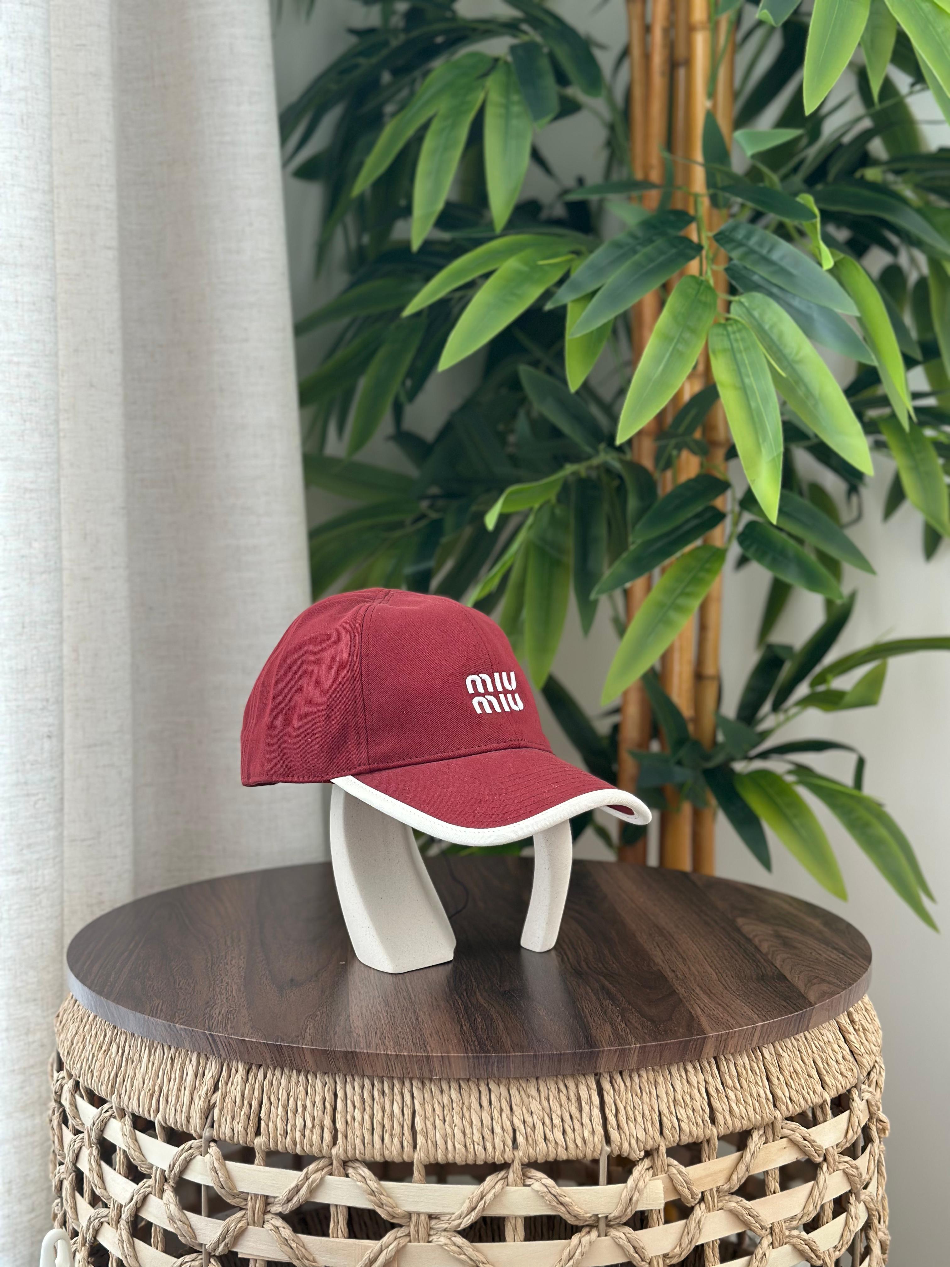 Miu Miu Embroidered Tech Drill Baseball Cap (Burgundy/White)