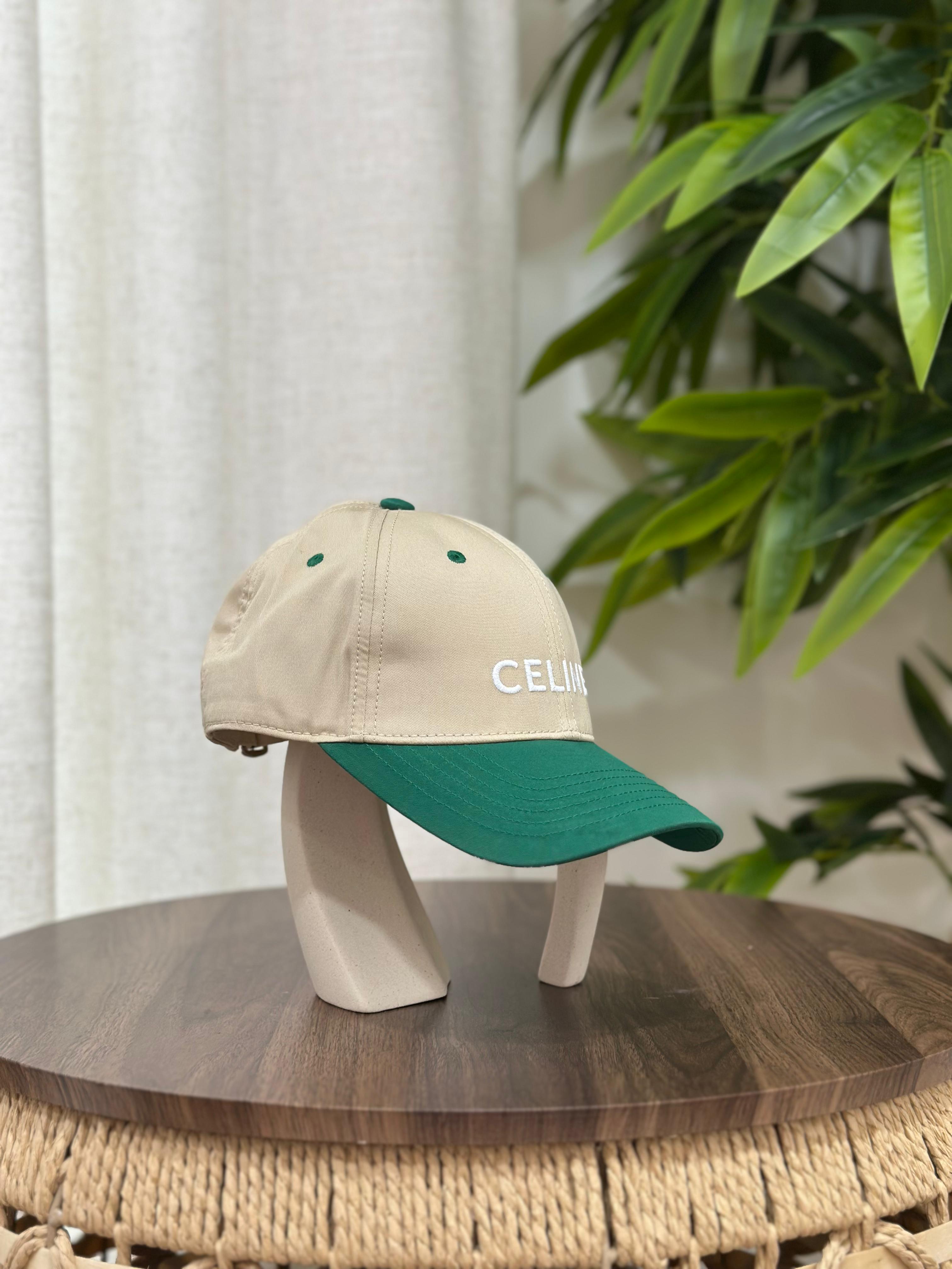 Celine Two-Tone Initial Baseball Cap (Beige/Green)