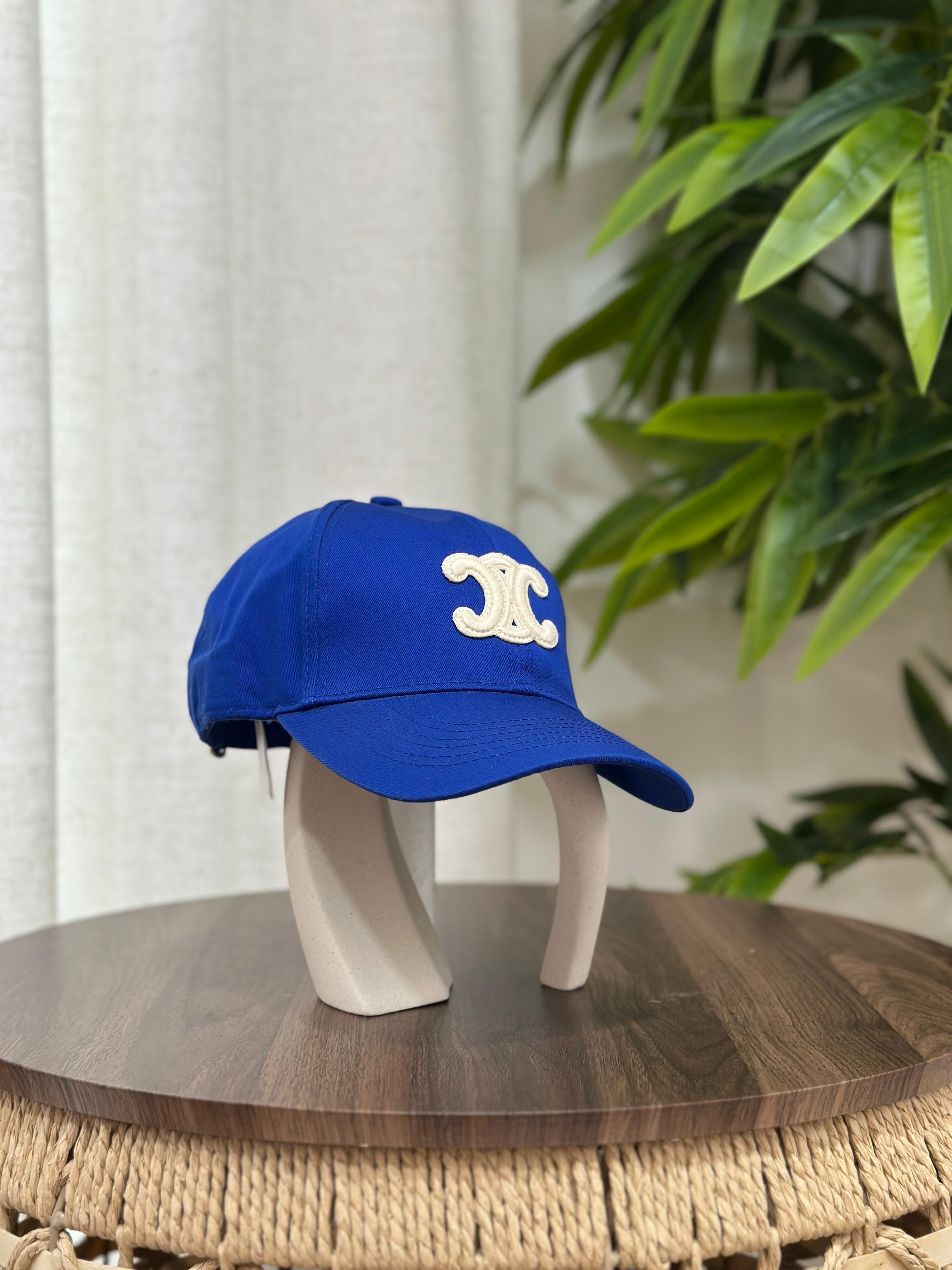 Celine Triomphe Baseball Cap in Cotton (Royal Blue / Cobalt Blue with Off-White Patch)