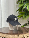 Celine Triomphe Baseball Cap in Denim (Dark Wash Denim / Black Denim with Off-White Patch)