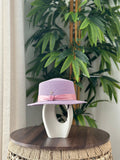 Chanel Woven Straw Fedora Hat (Lilac Purple / Pink Ribbon)