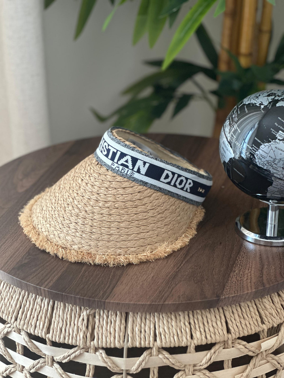 Christian Dior Chapeau Visor (Dark Straw Fringed & Navy)