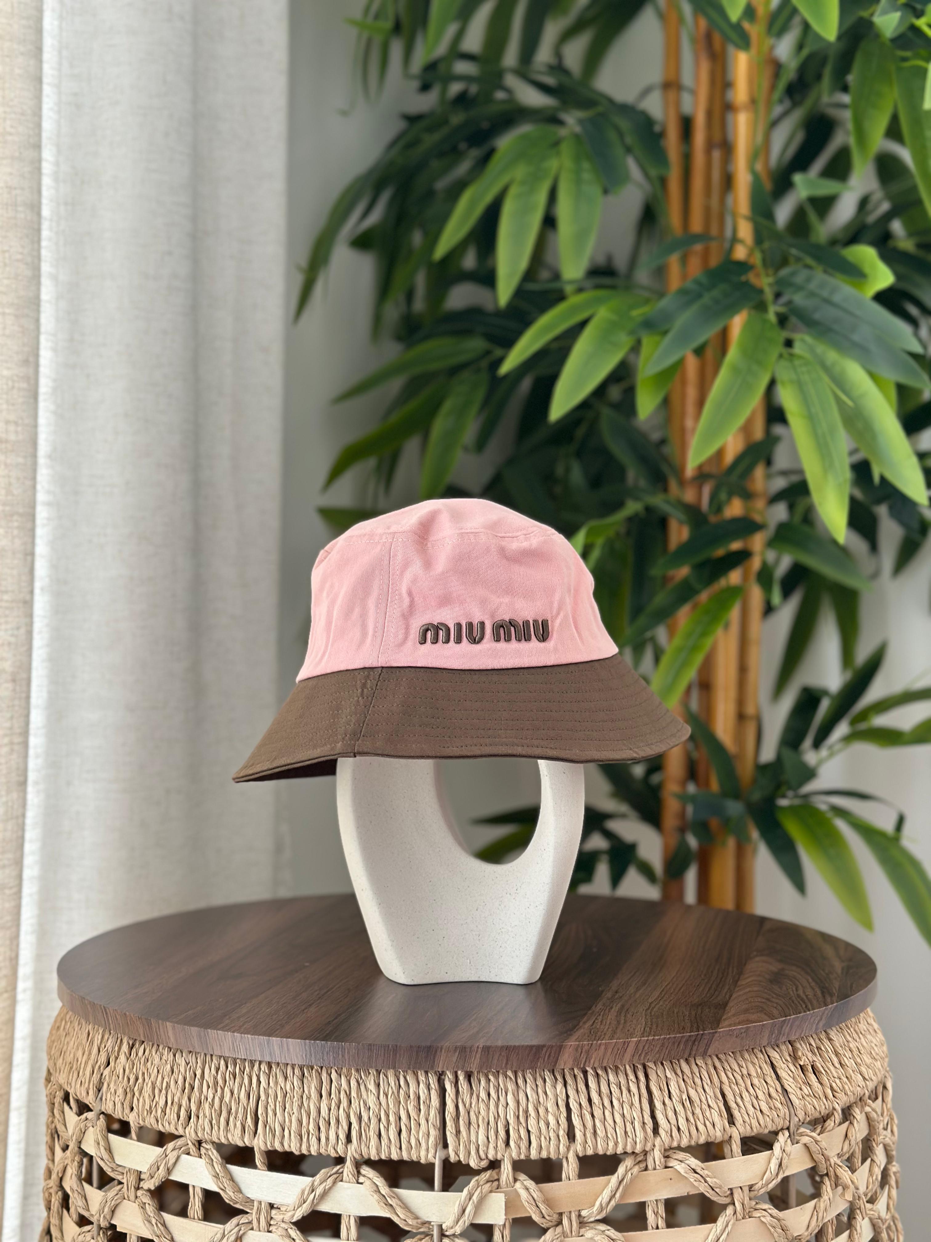 Miu Miu Bi-Color Canvas Bucket Hat (Pink/Brown)