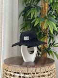 Miu Miu Wide-Brim Drill Bucket Hat (Black)