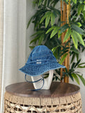 Miu Miu Denim Bucket Hat with Chin Strap (Blue)