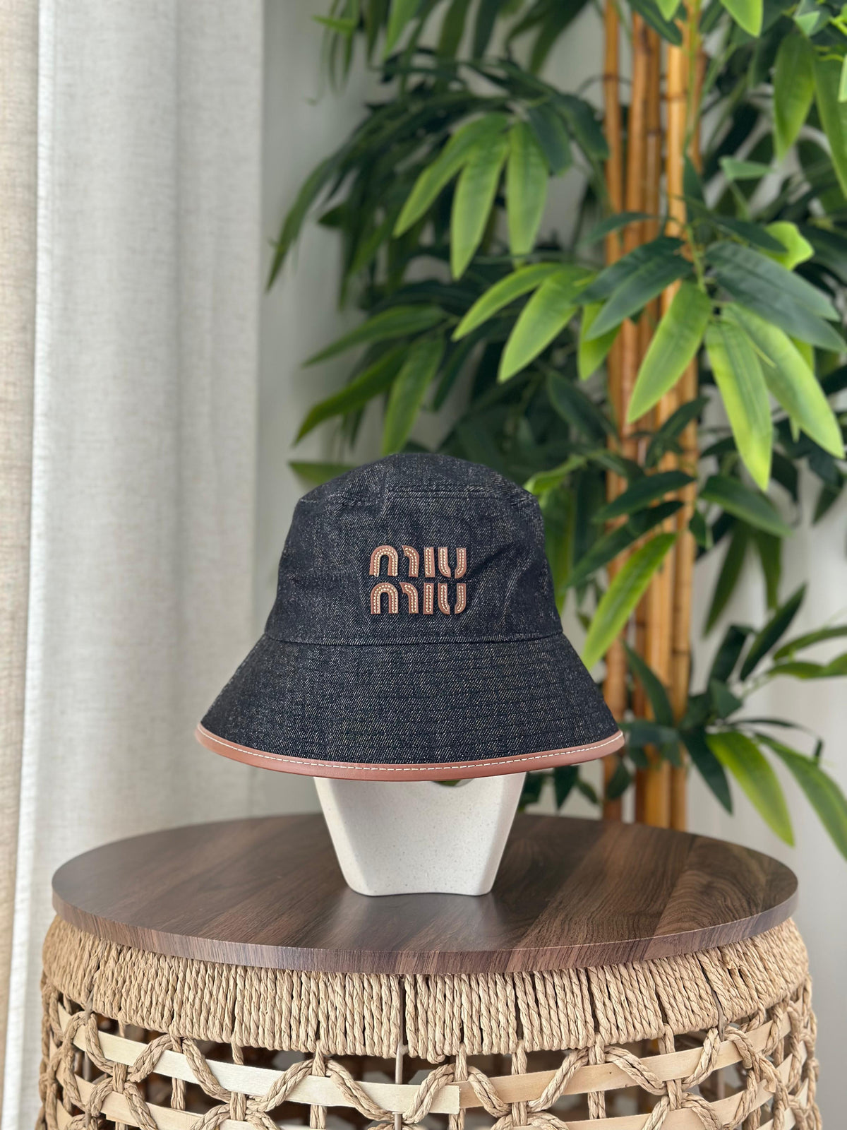 Miu Miu Denim Bucket Hat (Black/Brown)