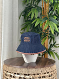 Miu Miu Denim Bucket Hat (Navy Blue/Brown)