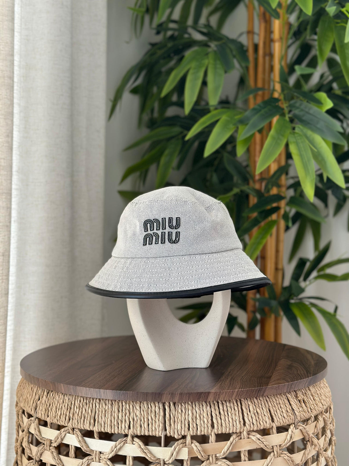 Miu Miu Tech Fabric Bucket Hat (White/Black)