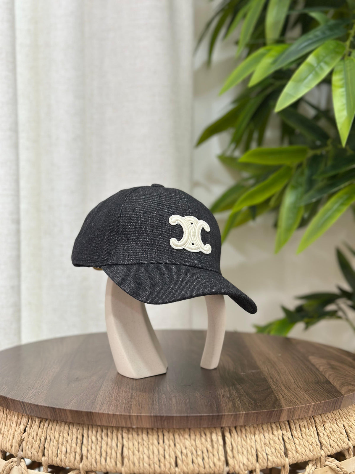 CELINE Triomphe Baseball Cap in Dark Wash Denim (Black/Off-White)