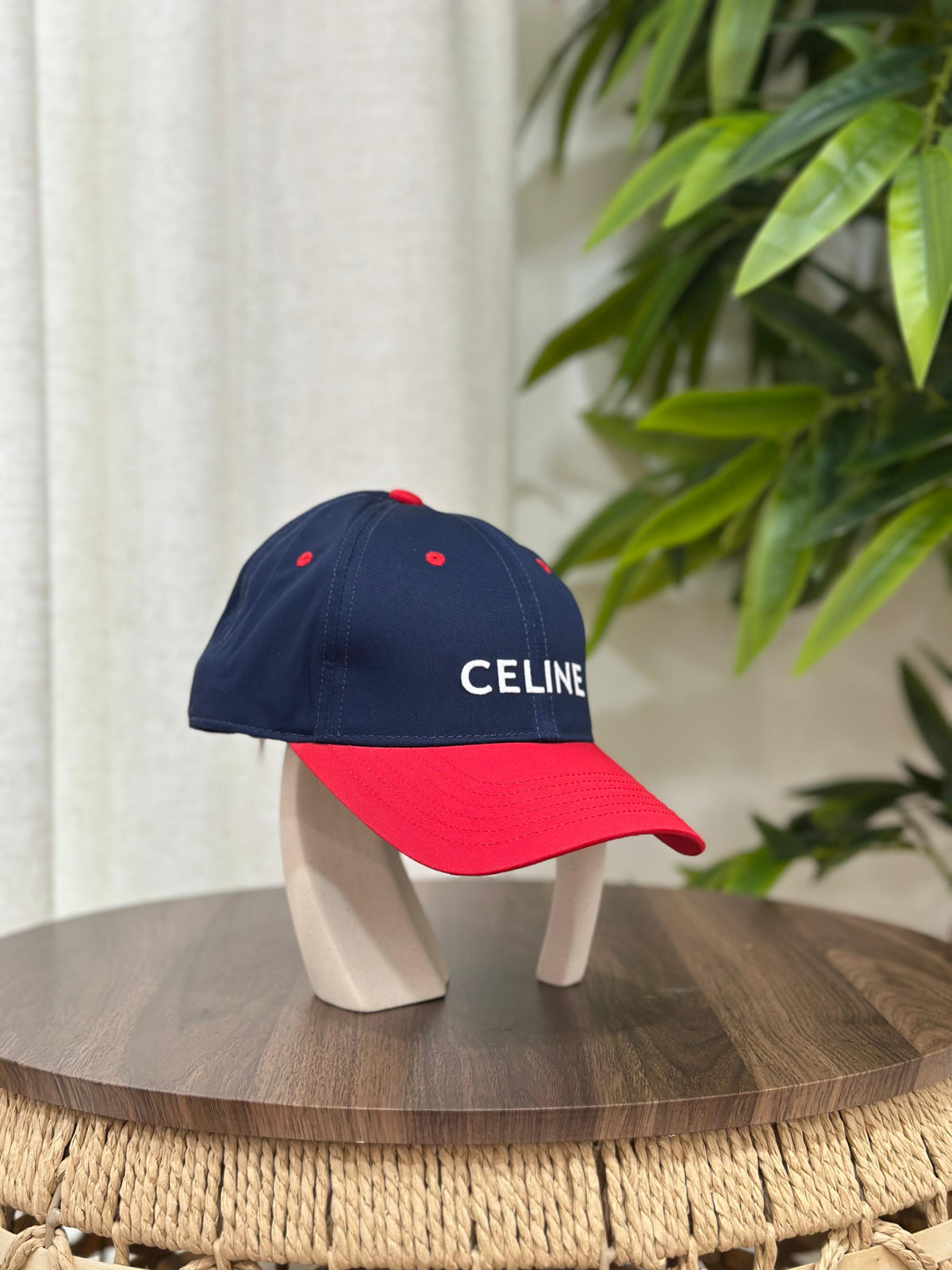 CELINE Baseball Cap in Cotton (Navy/Red)