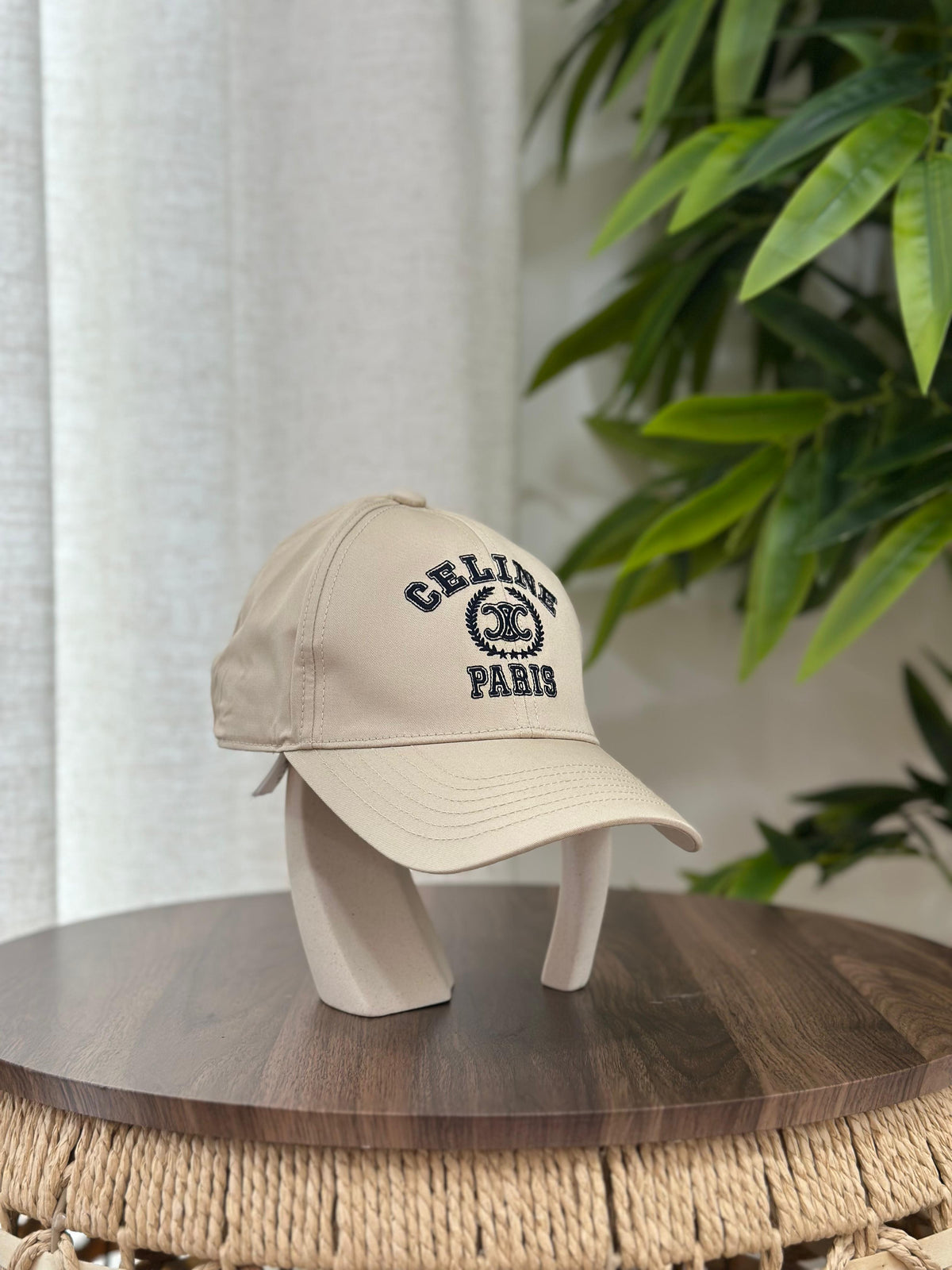 Celine Paris College Triomphe Baseball Cap (Beige/Black)