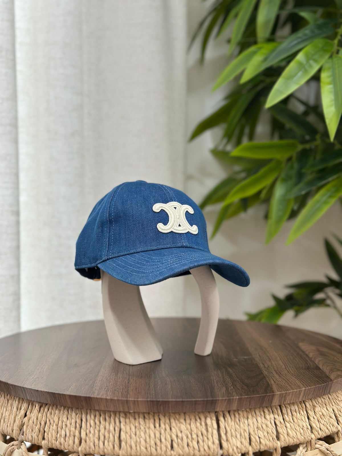 Celine Triomphe Baseball Cap (Medium Blue Denim/Cream)