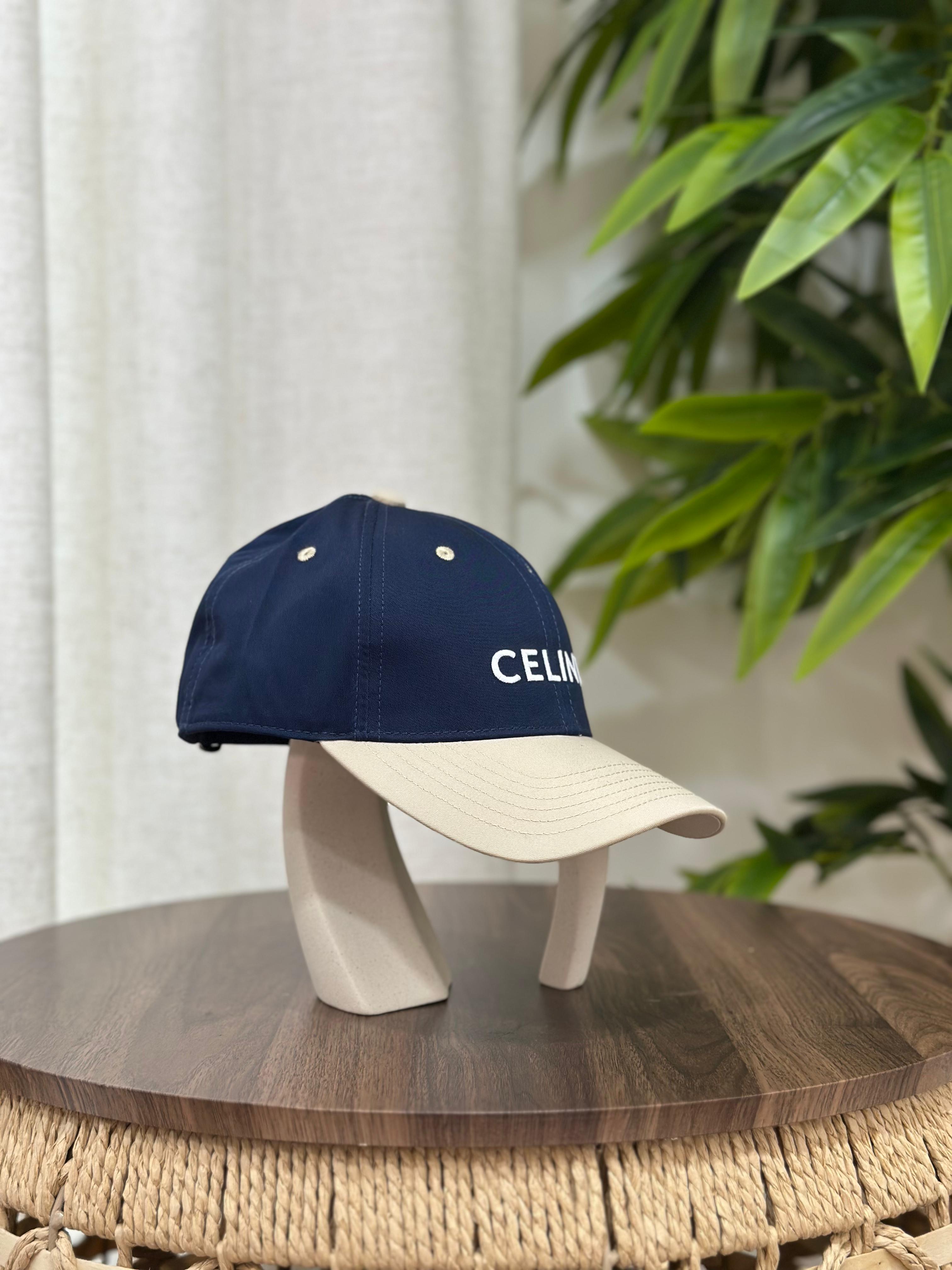 Celine Logo Baseball Cap (Navy/Cream)
