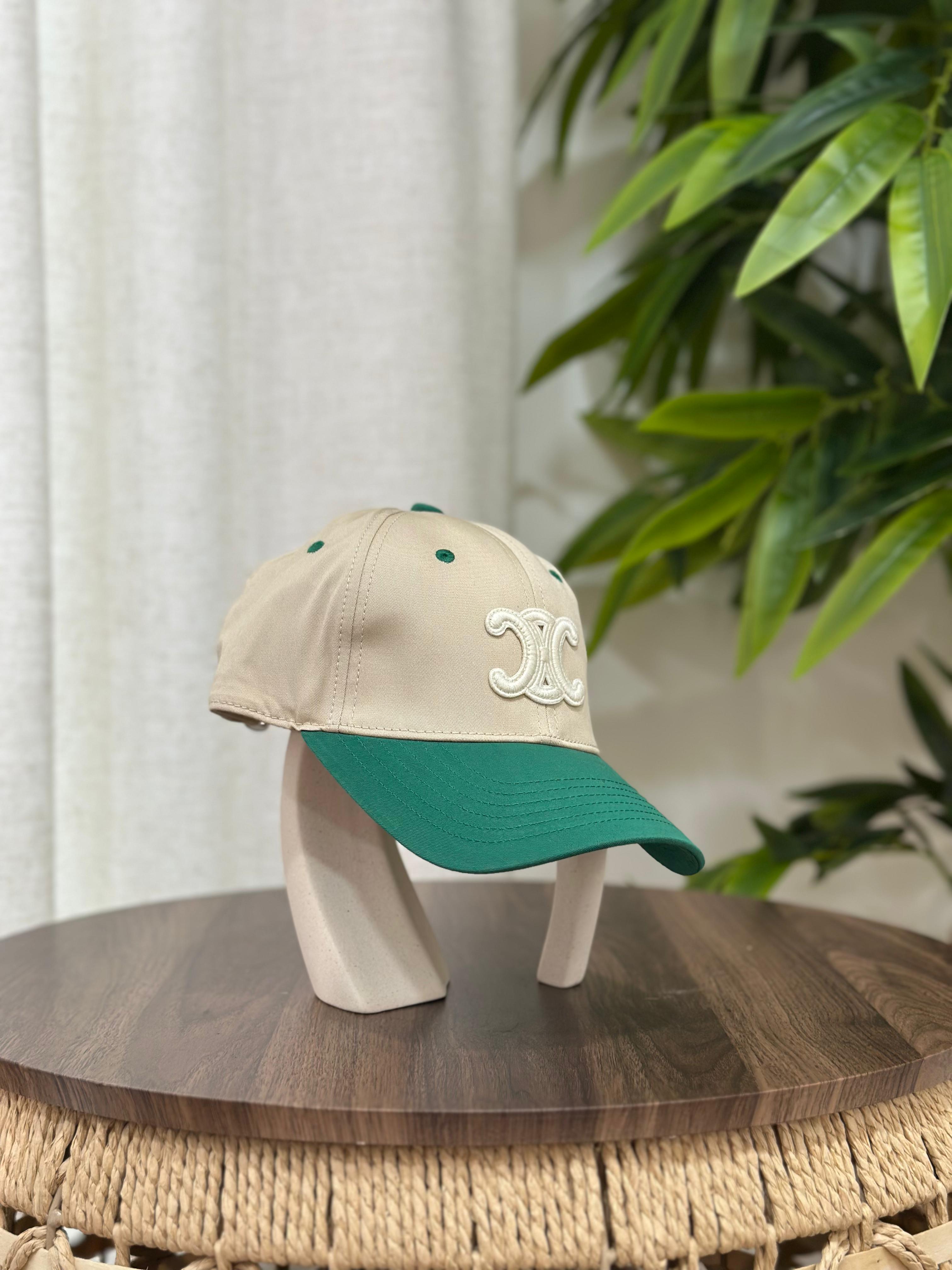 Celine Two-Tone Triomphe Baseball Cap (Beige/Green)