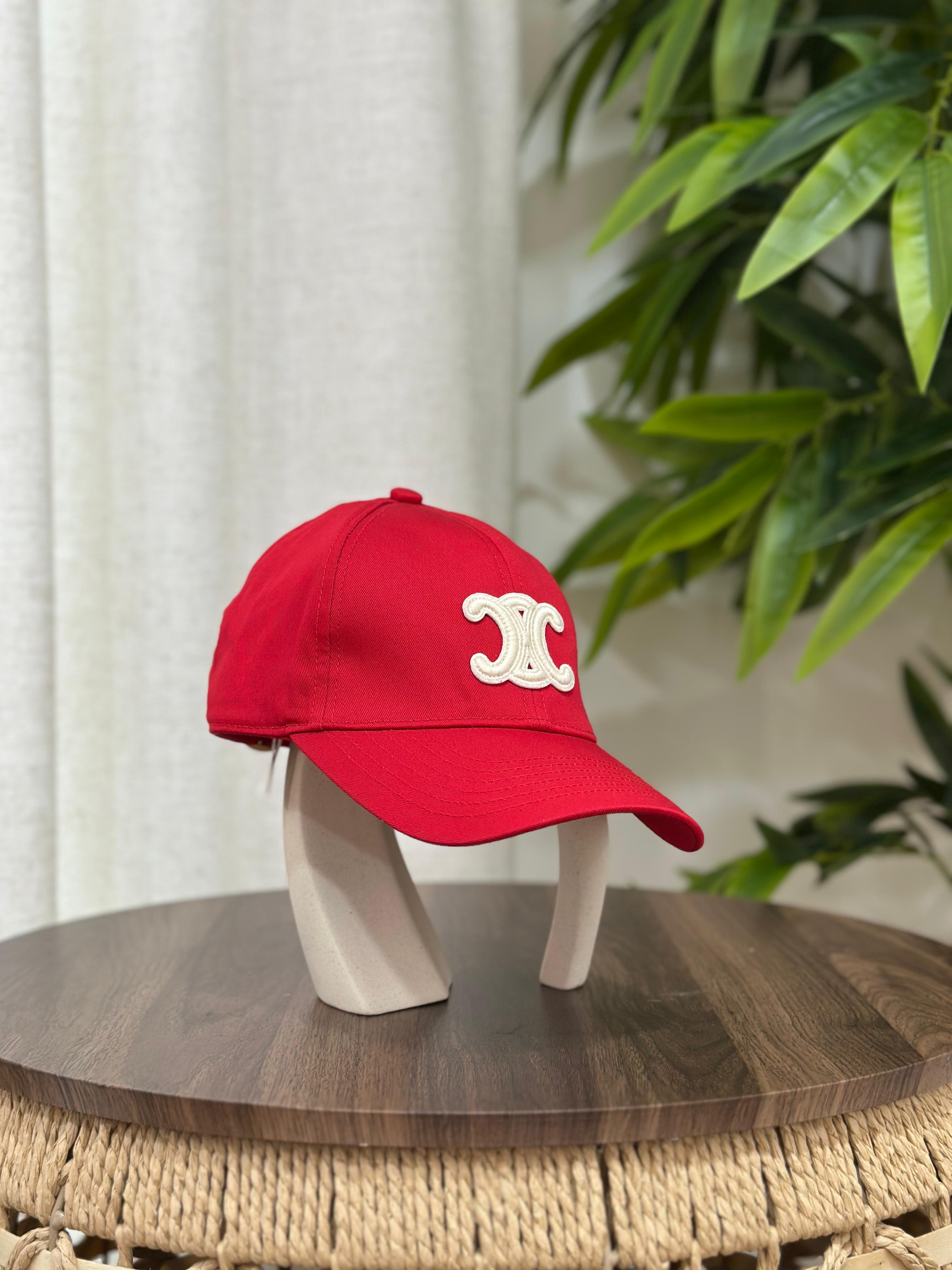 Celine Triomphe Baseball Cap in Cotton (Red/Off-White)
