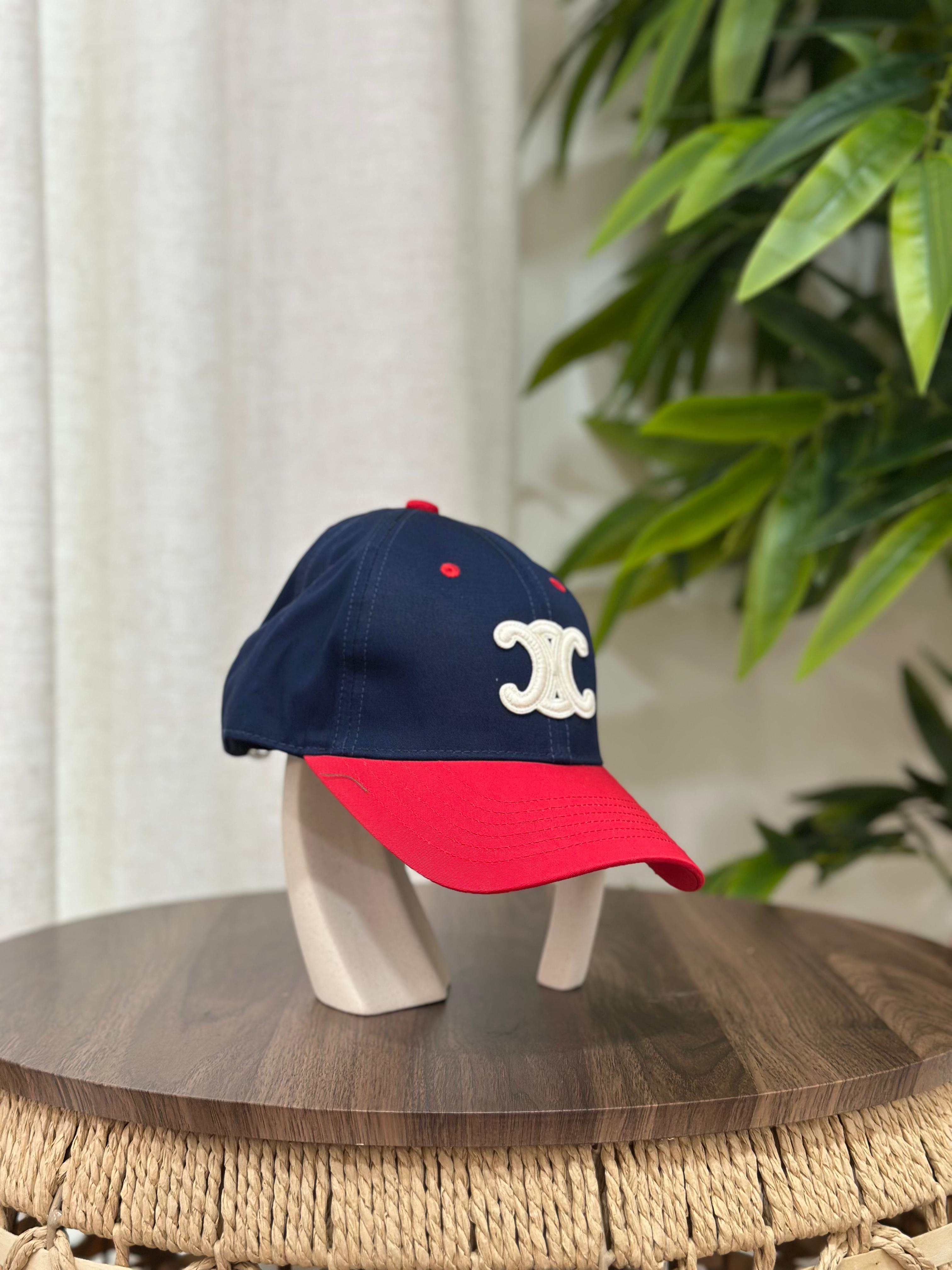 Celine Triomphe Two-Tone Baseball Cap (Navy / Red)