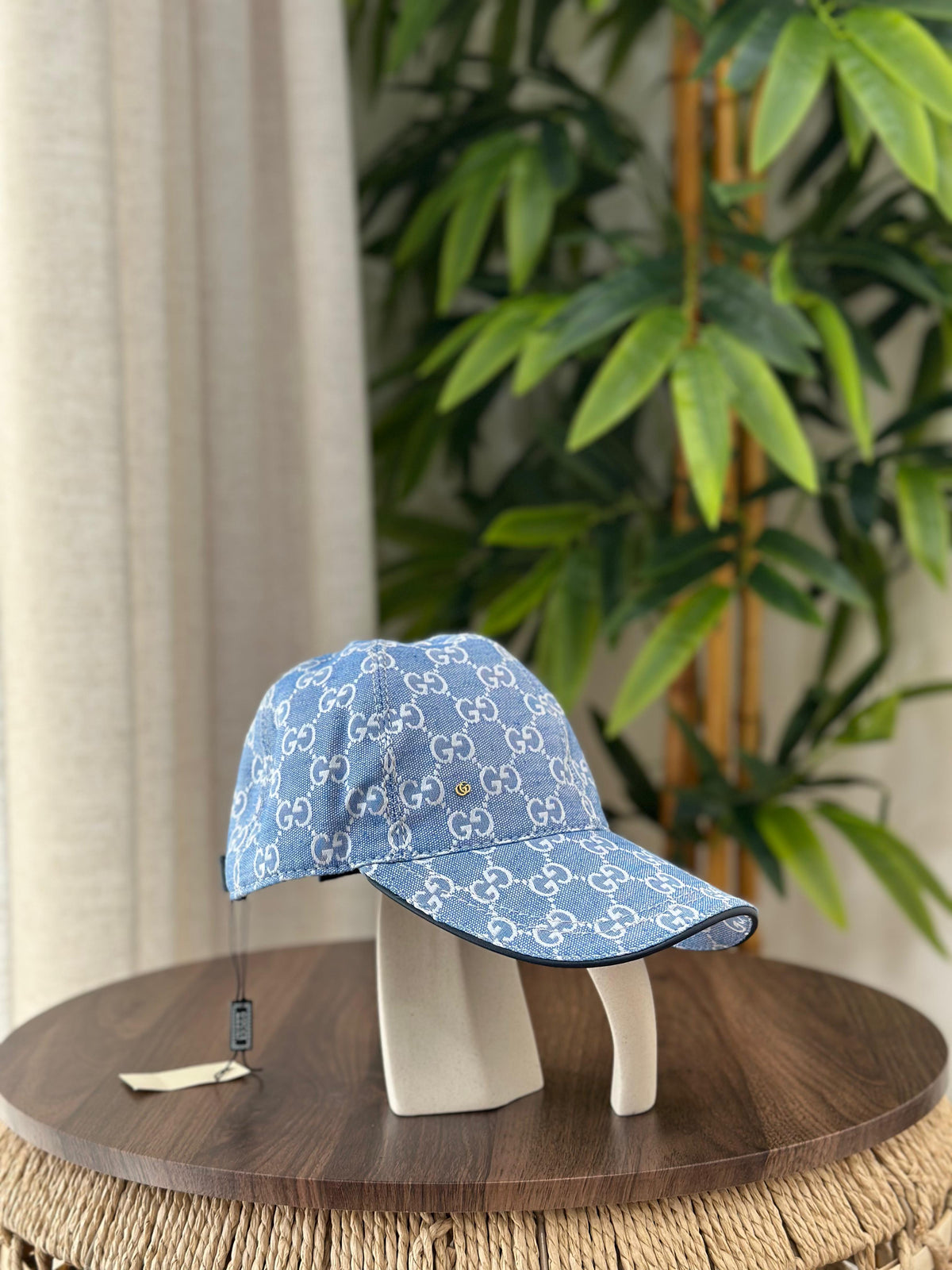 Gucci GG Denim Baseball Hat with Miniature Double G (Light Blue/White)