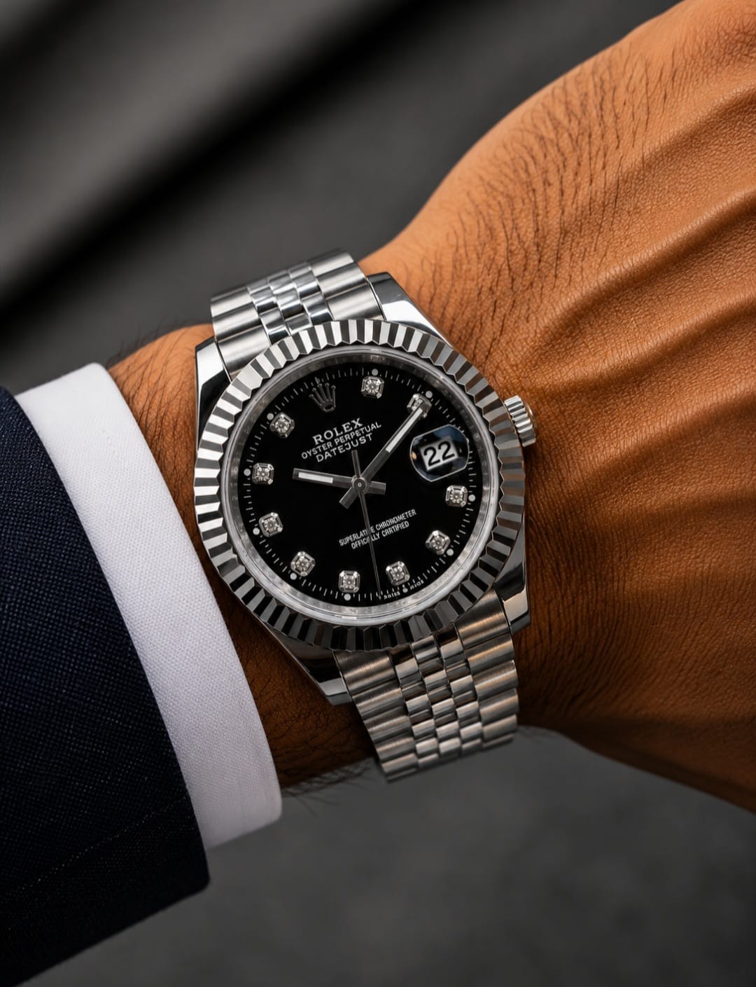 Rolex Datejust 41 Oystersteel and White Gold (Black Dial with Diamonds)