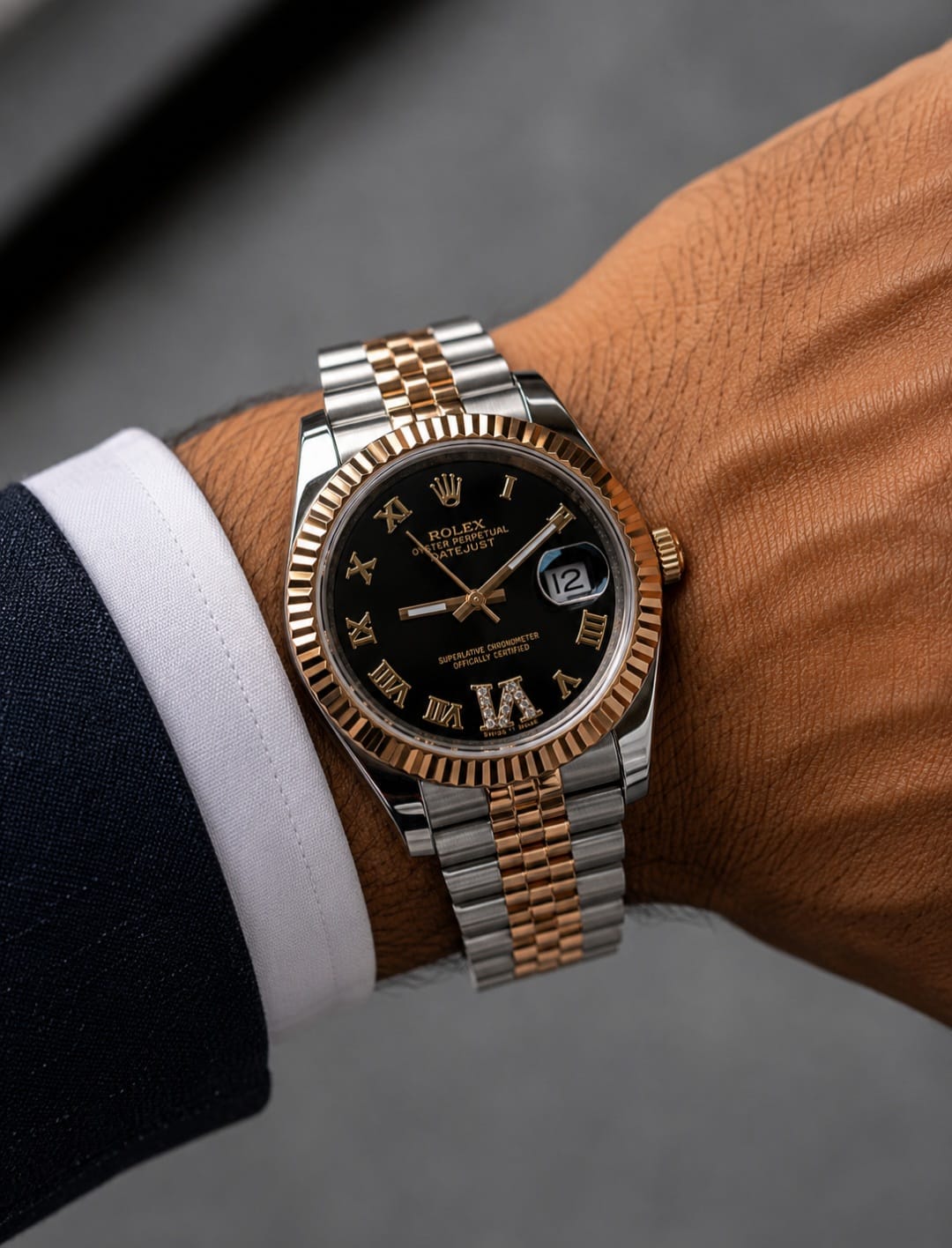 Rolex Datejust 41 Two-Tone Everose Gold/Oystersteel (Black Dial with Roman Numerals and Diamond VI/IX)