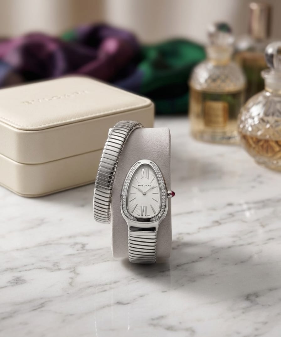 Bulgari Serpenti Tubogas (Steel / Silver Dial / Diamonds)